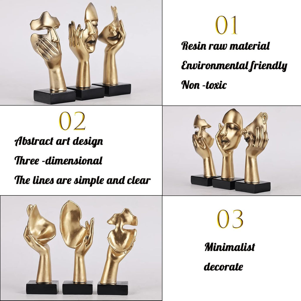 FormaHaven Black & Gold Abstract Female Face Sculptures – Set of 3