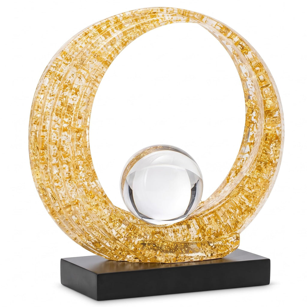 FormaHaven Modern Wave Sculpture with Crystal Glass Orb – Elegant Home Decor