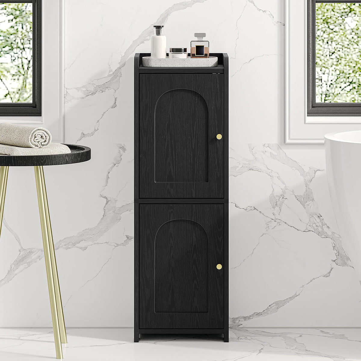 FormaHaven Slim Bathroom Storage Cabinet with 2 Doors – Adjustable Shelves, Arched Design