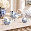 FormaHaven Blue and White Ceramic Bird Figurines Set of 3 – Chinoiserie Decor