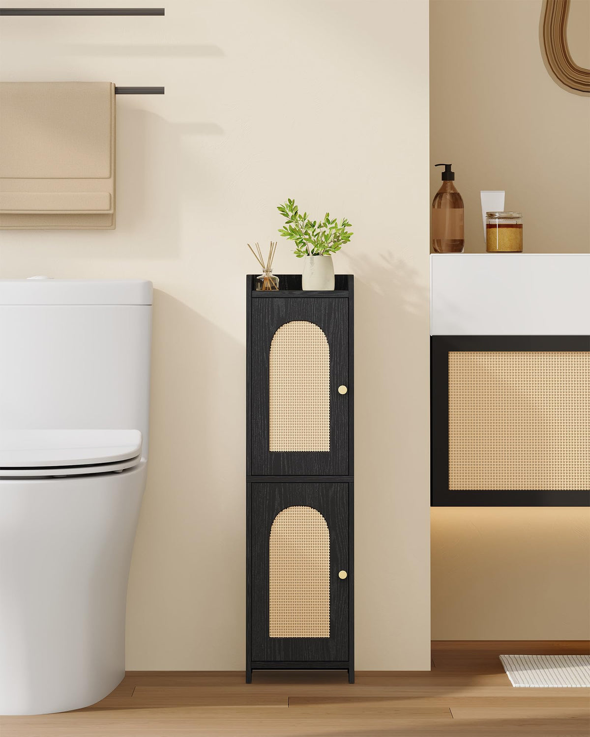 FormaHaven Slim Bathroom Storage Cabinet with 2 Doors – Adjustable Shelves, Arched Design
