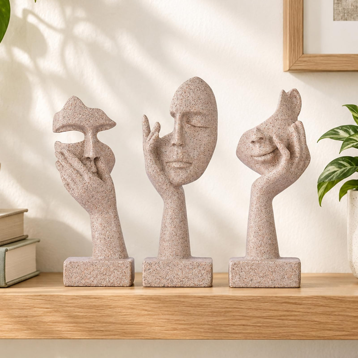 FormaHaven Black & Gold Abstract Female Face Sculptures – Set of 3