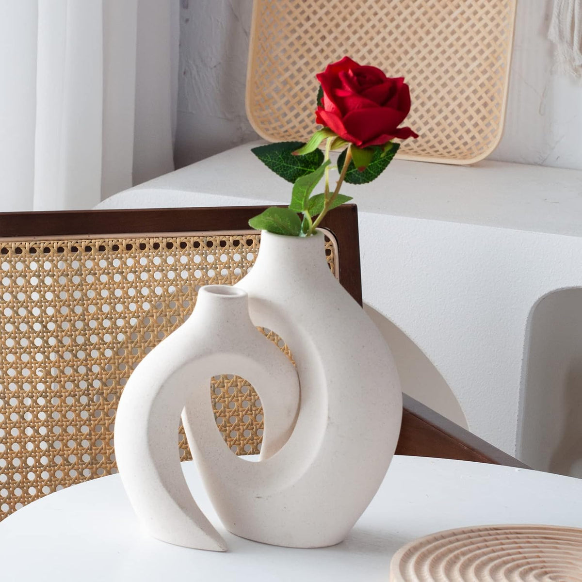 FormaHaven Matte White Ceramic Vase Set of 2 – Modern Sculptural Couple Vases