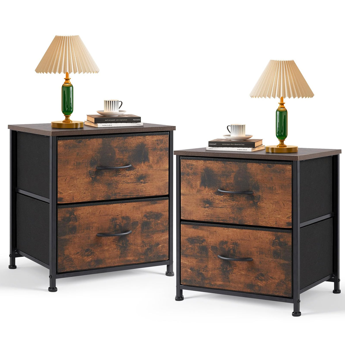 FormaHaven 2-Drawer Nightstand with Fabric Drawers – Steel Frame Side Table