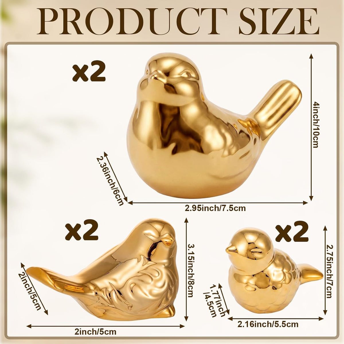 FormaHaven Gold Ceramic Bird Figurines Set of 6 – Elegant Home Decor