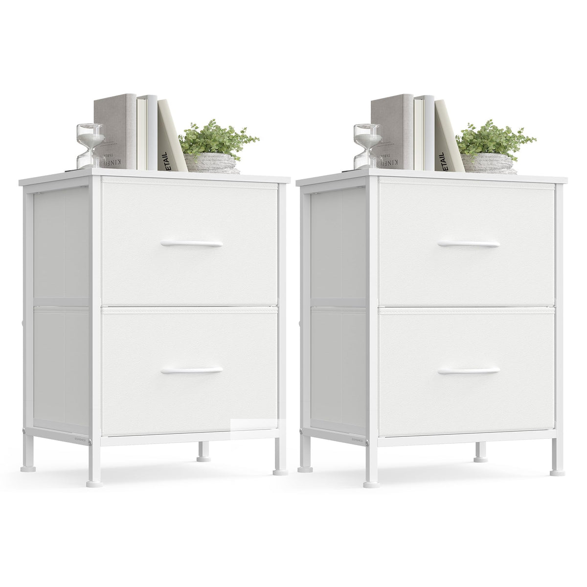 FormaHaven 2-Drawer Nightstand with Fabric Drawers – Steel Frame Bedside Table
