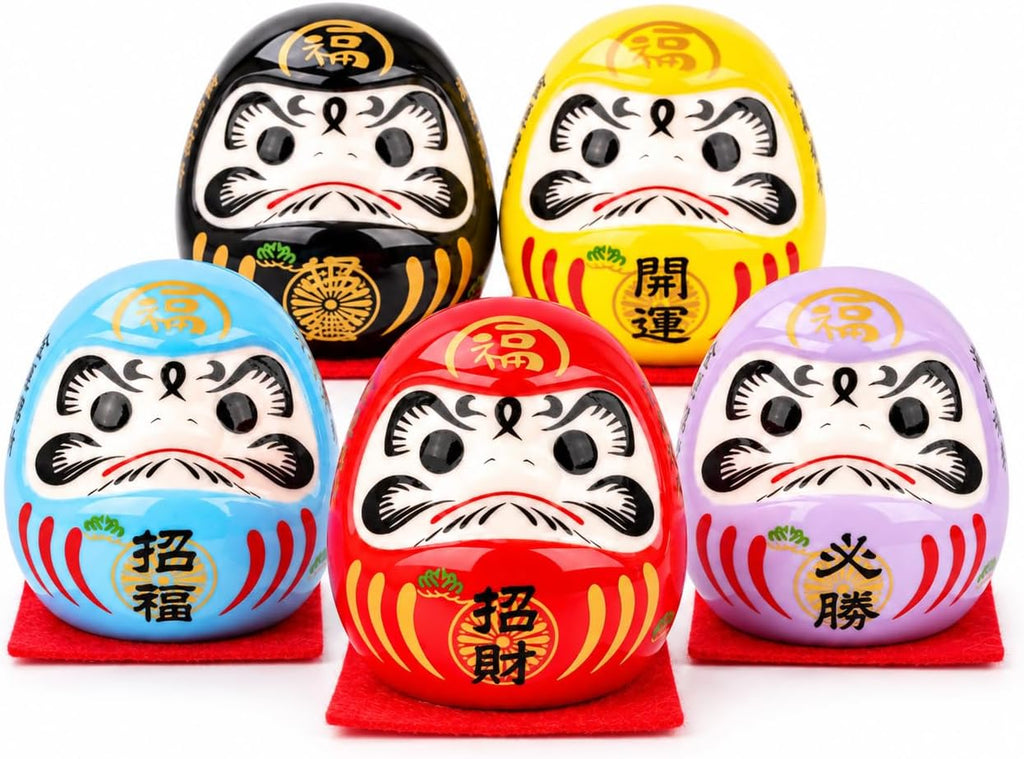 FormaHaven Red Ceramic Daruma Dolls Set of 5 – Japanese Lucky Decor