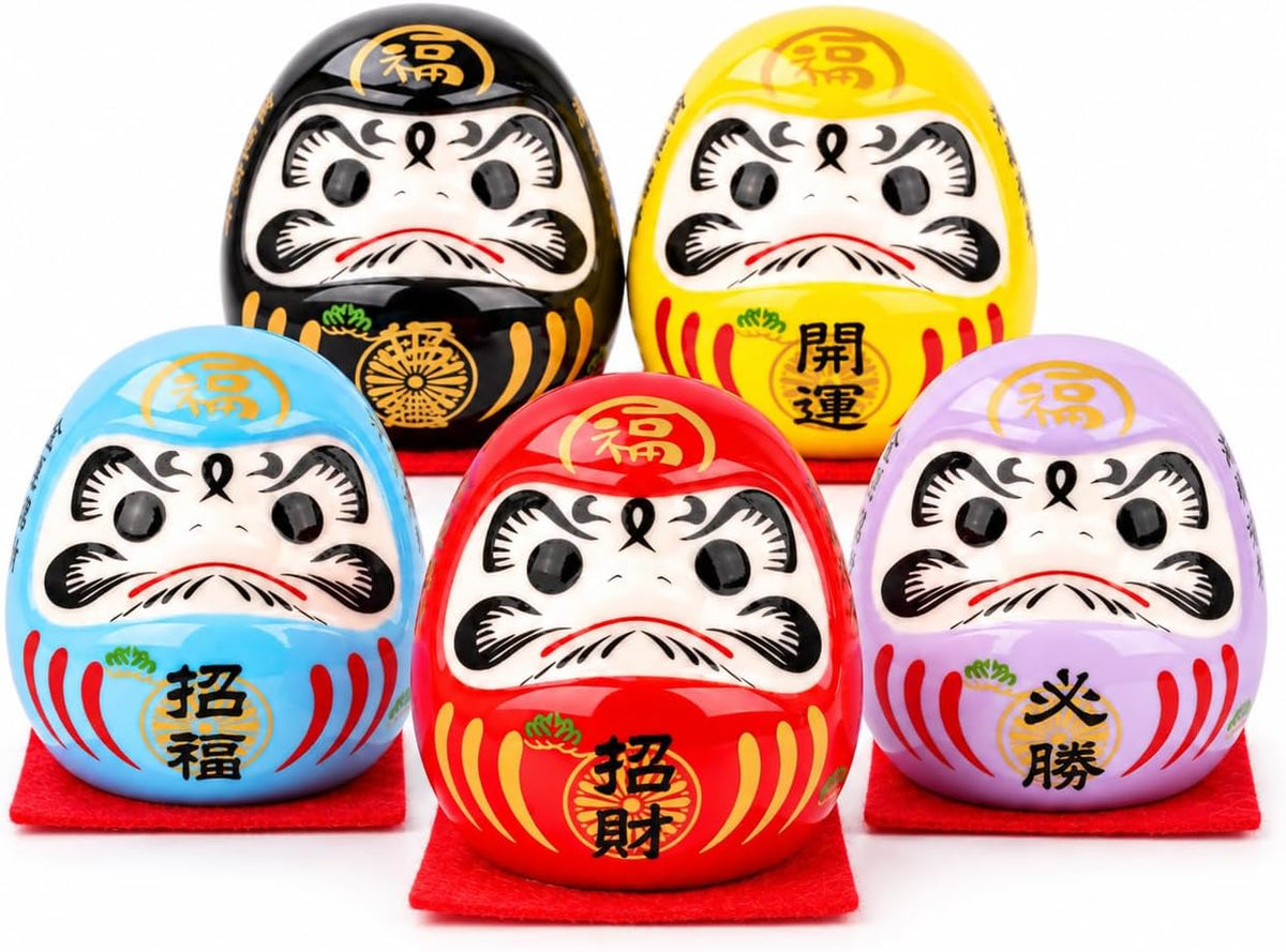 FormaHaven Red Ceramic Daruma Dolls Set of 5 – Japanese Lucky Decor