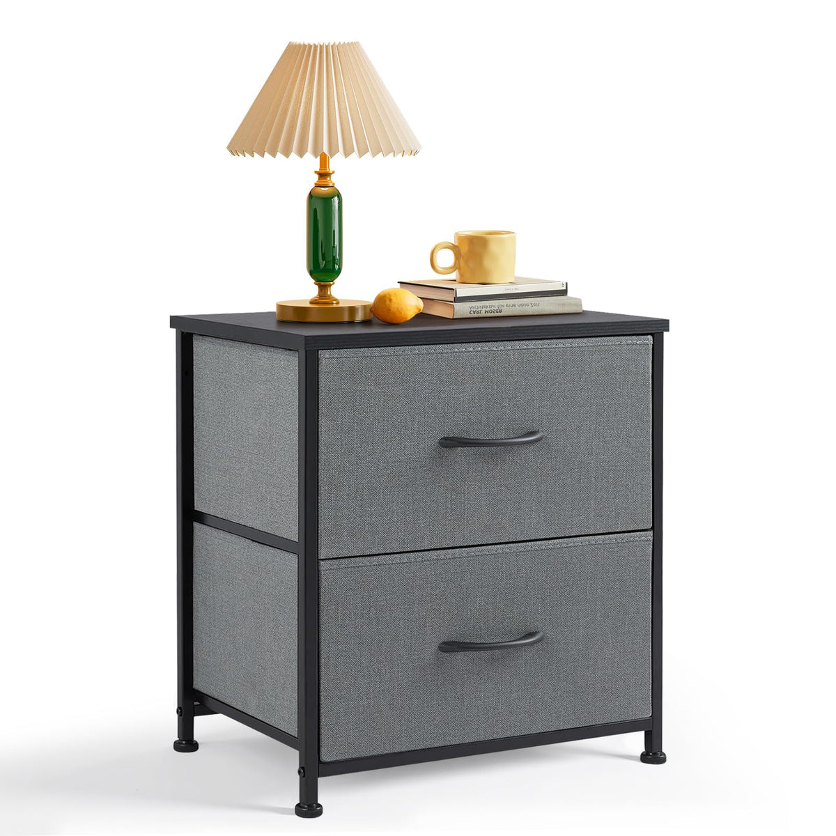 FormaHaven 2-Drawer Nightstand with Fabric Drawers – Steel Frame Side Table