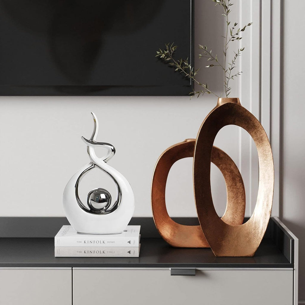 FormaHaven Abstract Ceramic Couple Sculpture – Modern Two-Tone Home Decor
