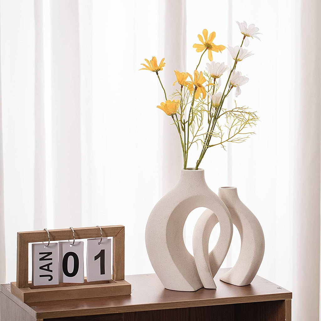 FormaHaven Matte White Ceramic Vase Set of 2 – Modern Sculptural Couple Vases