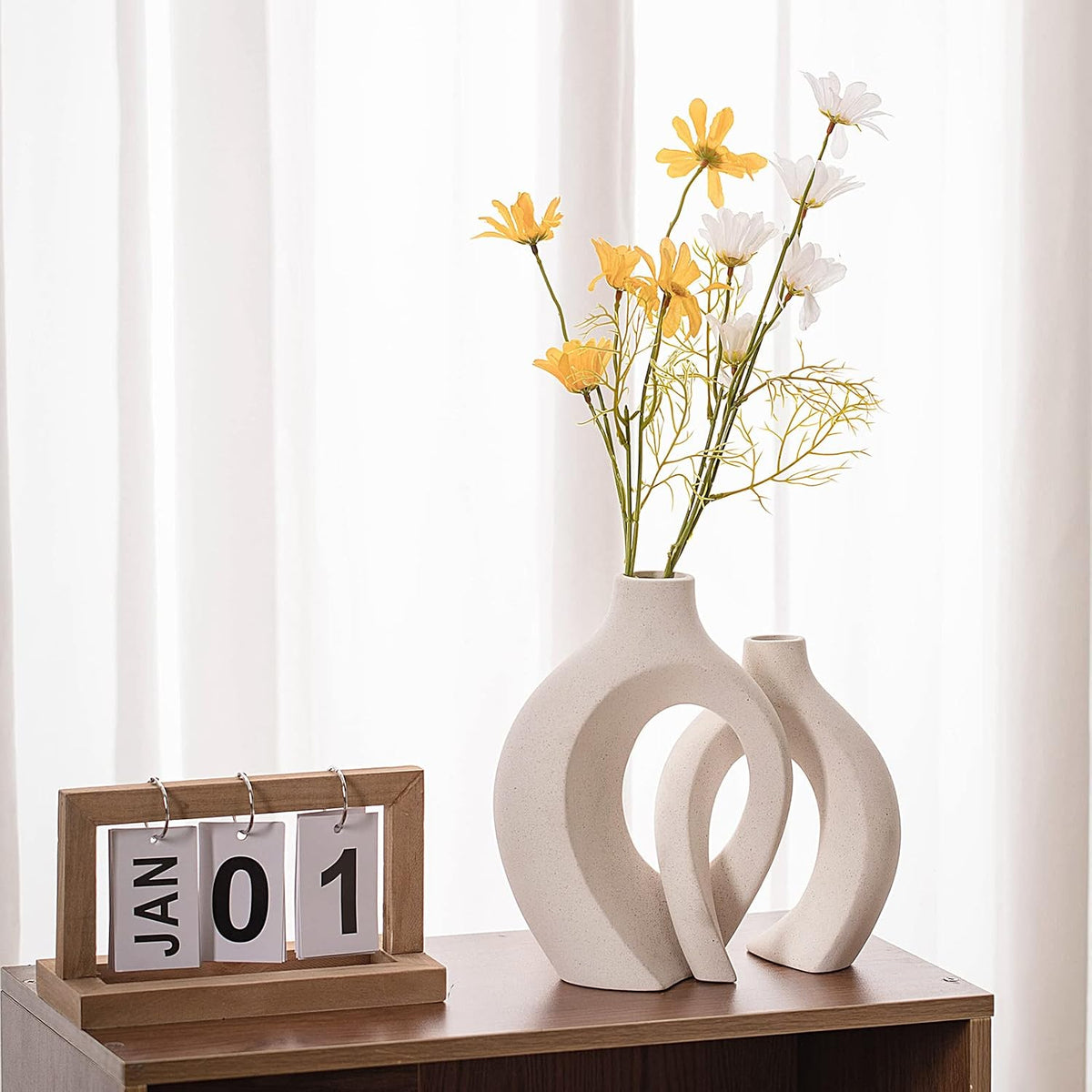 FormaHaven Matte White Ceramic Vase Set of 2 – Modern Sculptural Couple Vases