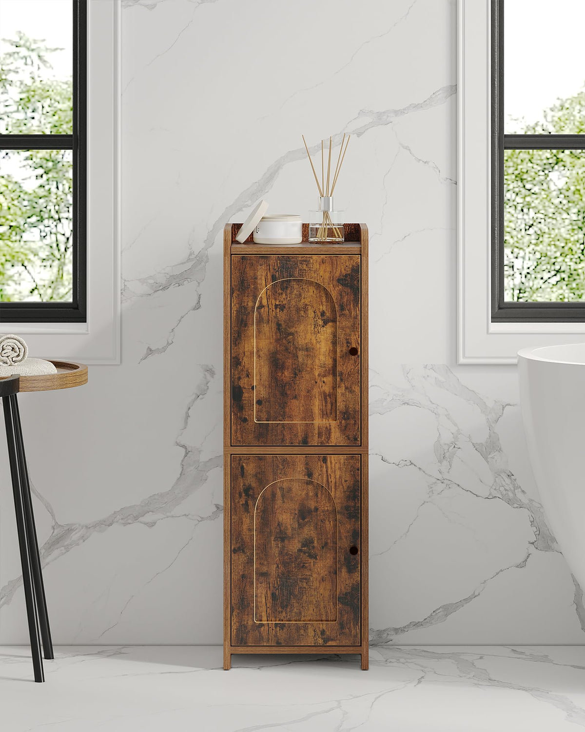 FormaHaven Slim Bathroom Storage Cabinet with 2 Doors – Adjustable Shelves, Arched Design