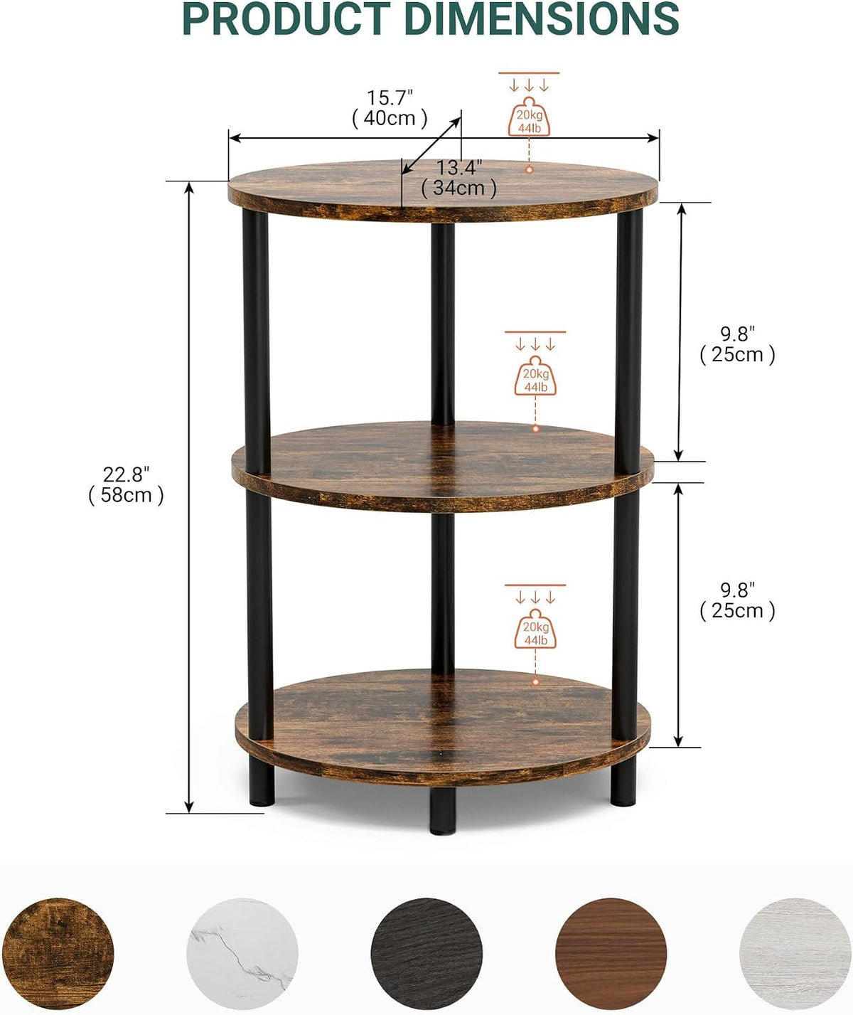 FormaHaven 3-Tier Rustic Wood Side Table with Black Metal Legs