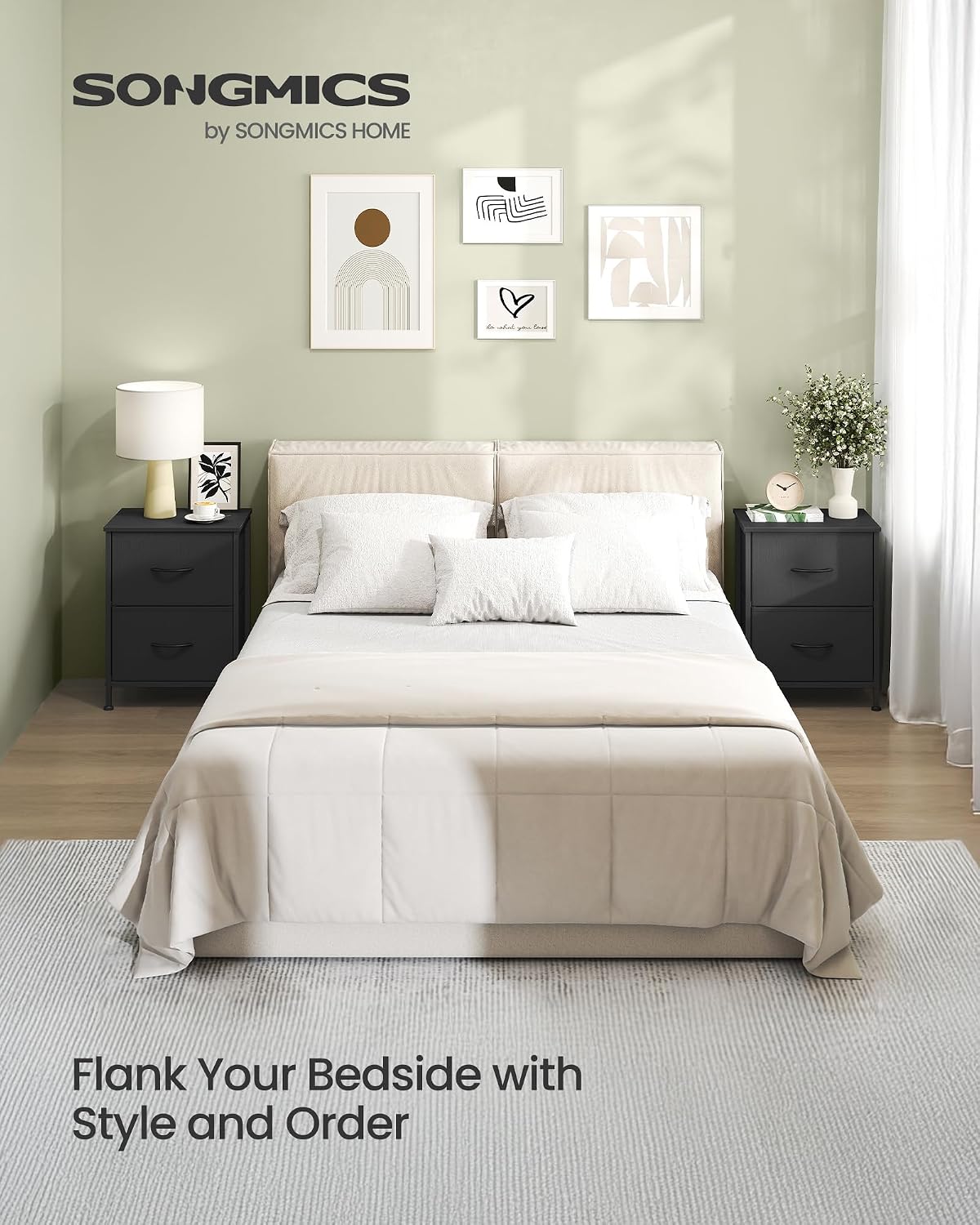 FormaHaven 2-Drawer Nightstand with Fabric Drawers – Steel Frame Bedside Table