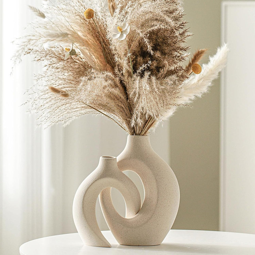 FormaHaven Matte White Ceramic Vase Set of 2 – Modern Sculptural Couple Vases