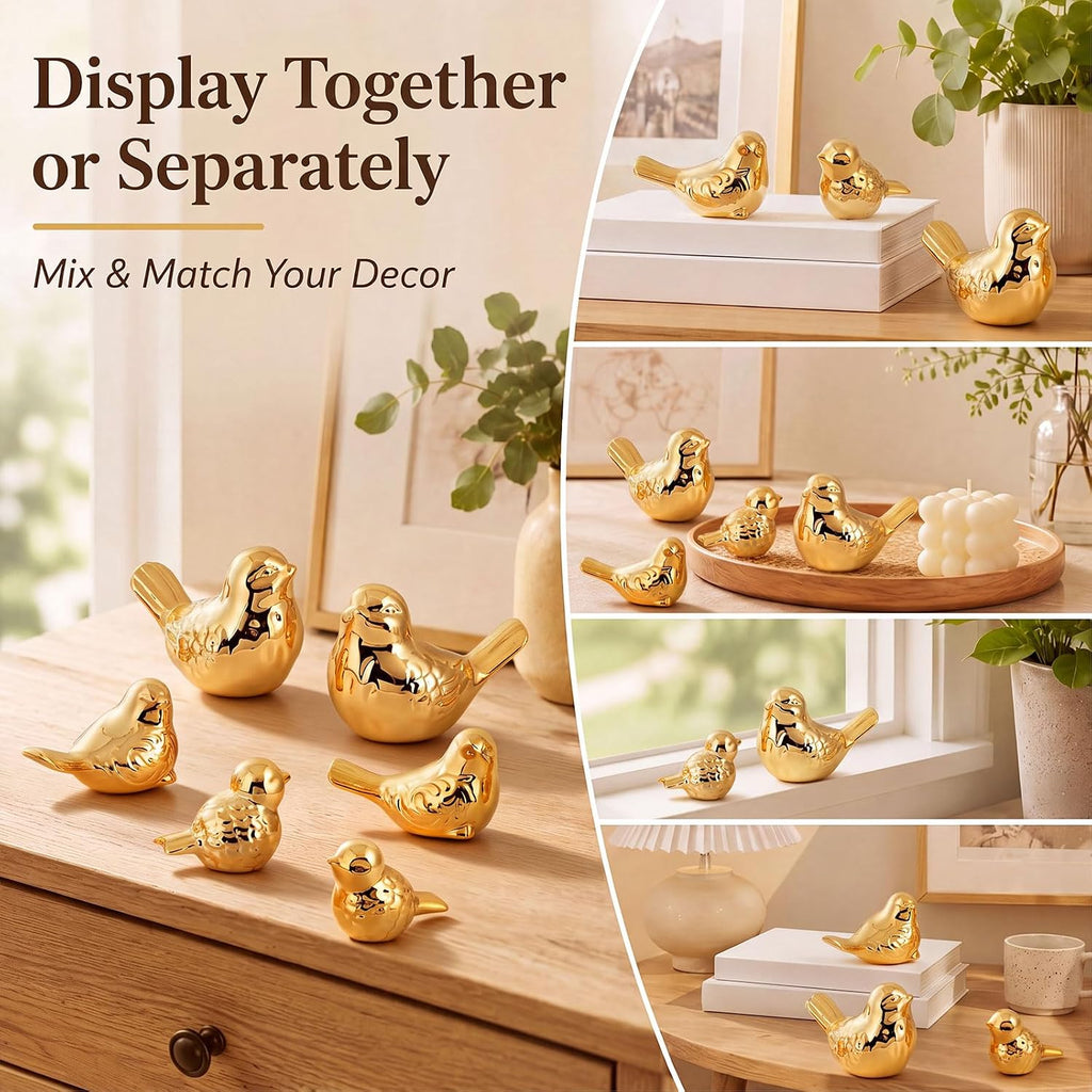 FormaHaven Gold Ceramic Bird Figurines Set of 6 – Elegant Home Decor