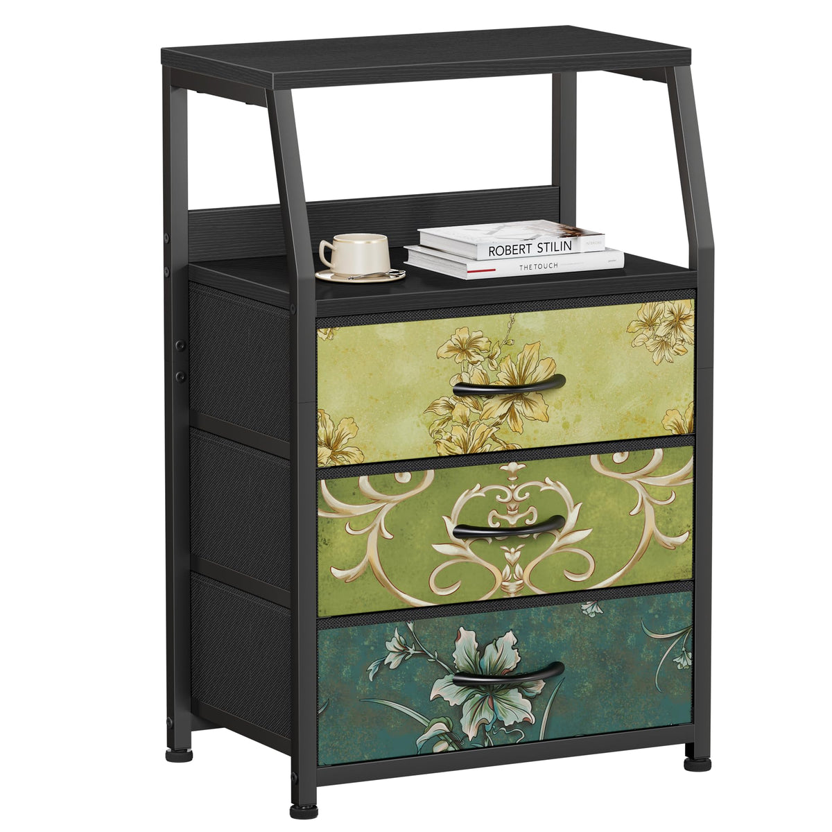 FormaHaven 2-Tier Nightstand with Fabric Drawers – Metal Frame Storage Table