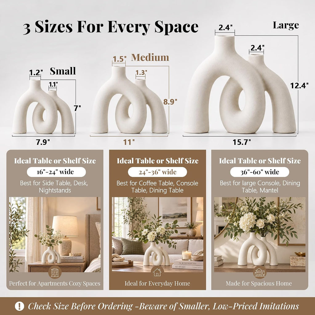 FormaHaven Matte White Conjoined Ceramic Vases – Modern Boho Home Decor