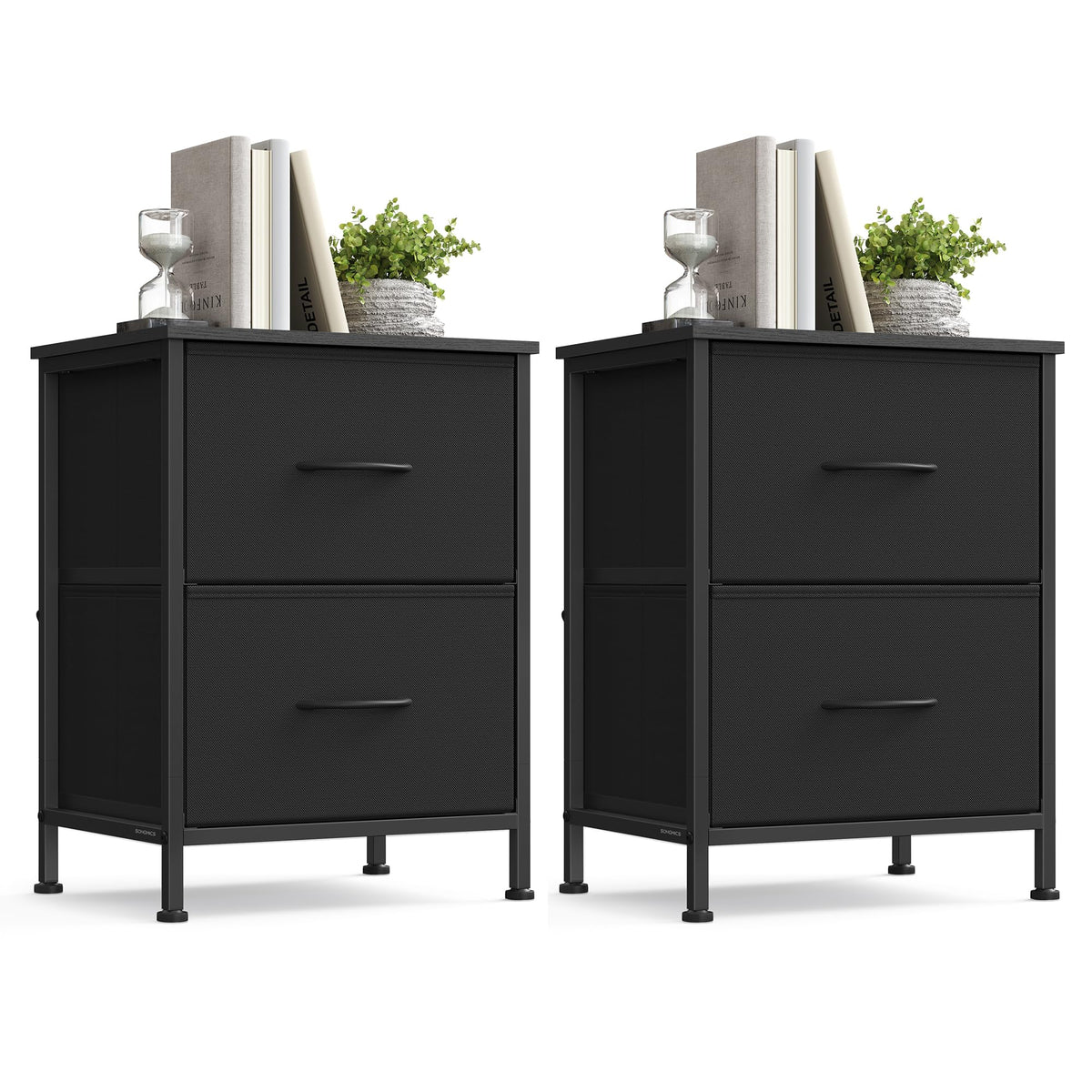 FormaHaven 2-Drawer Nightstand with Fabric Drawers – Steel Frame Bedside Table