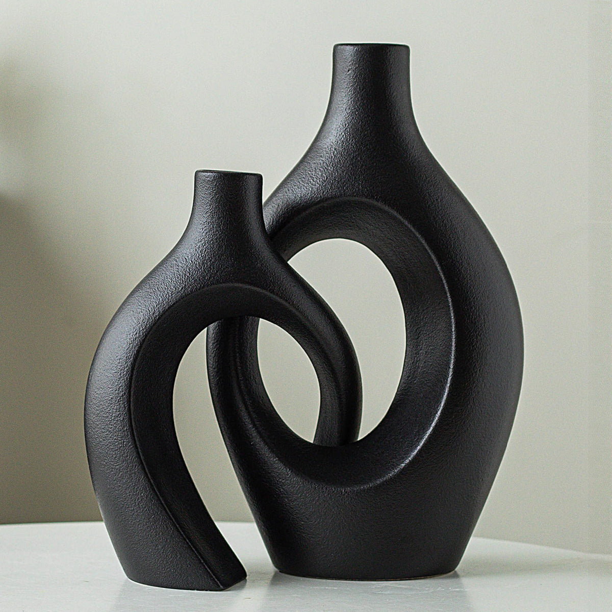 FormaHaven Matte White Ceramic Vase Set of 2 – Modern Sculptural Couple Vases
