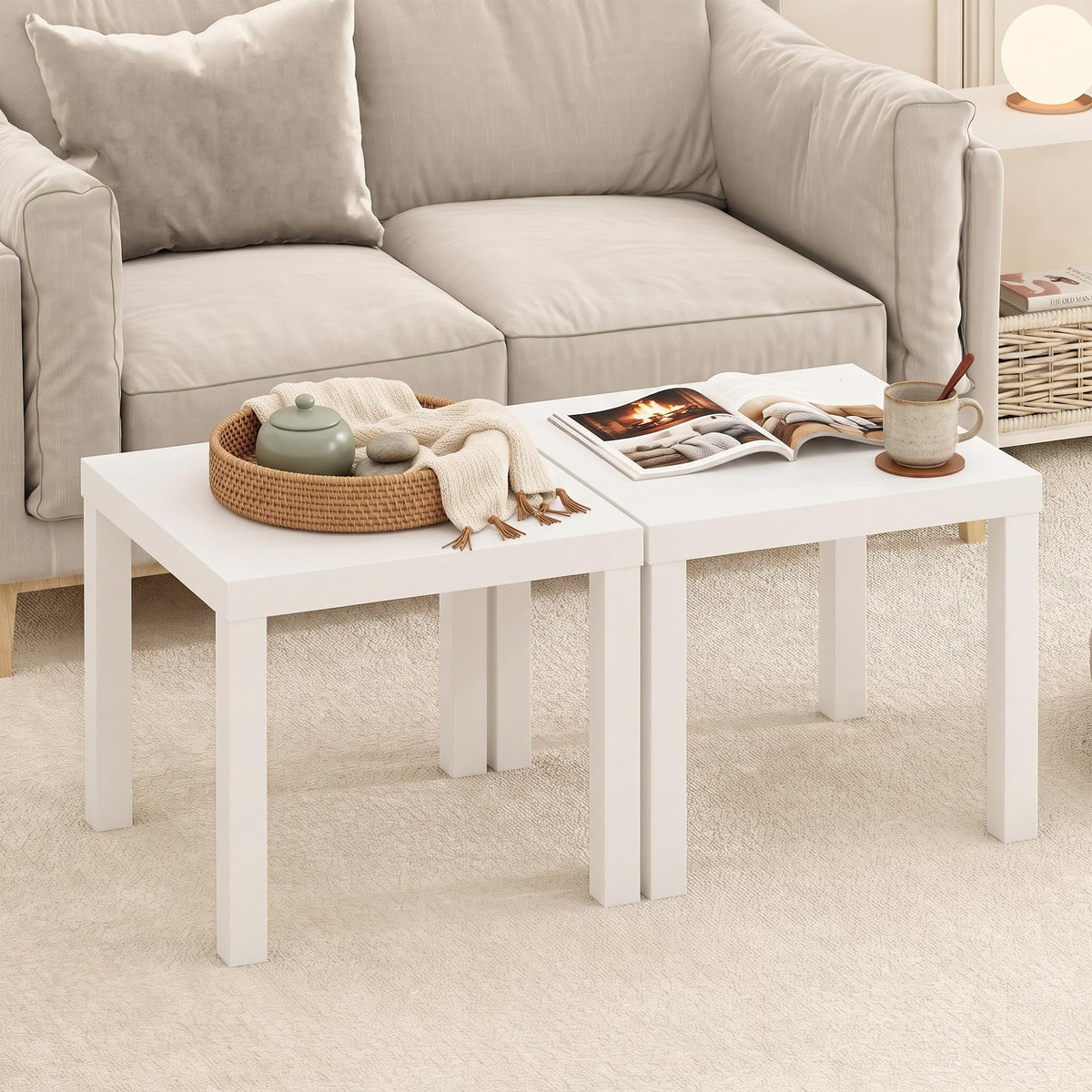 FormaHaven Modern White Rectangular Coffee Table – Thick Top, 100 lb Capacity