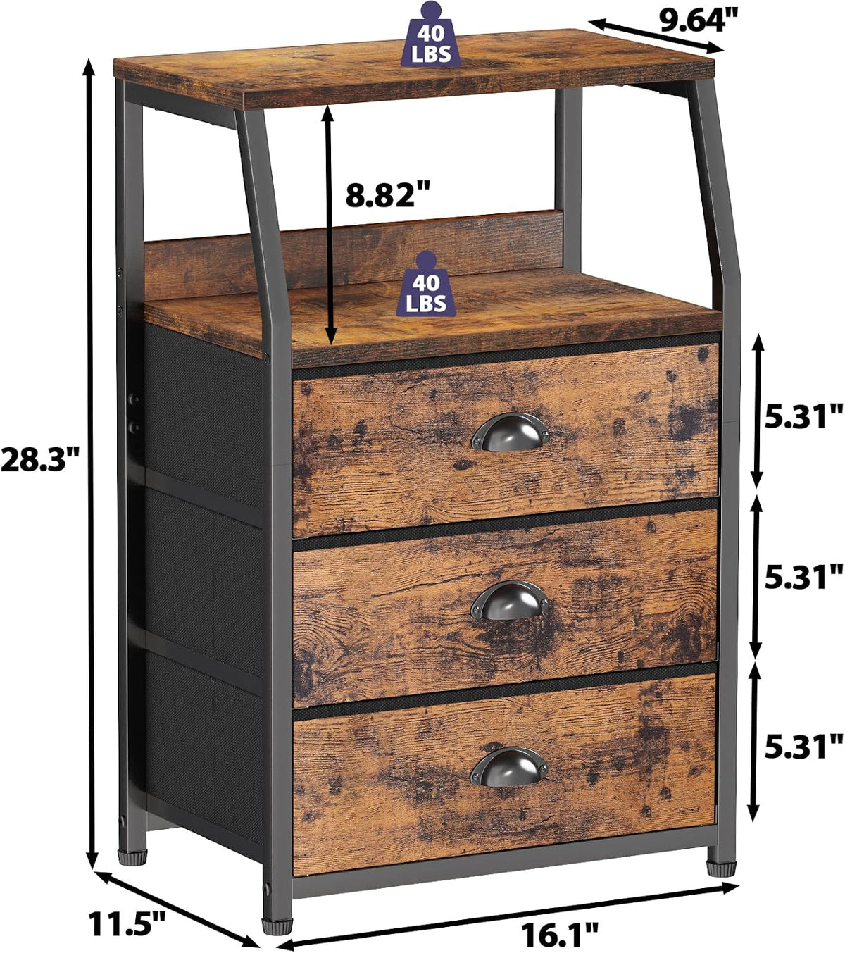 FormaHaven 2-Tier Nightstand with Fabric Drawers – Metal Frame Storage Table