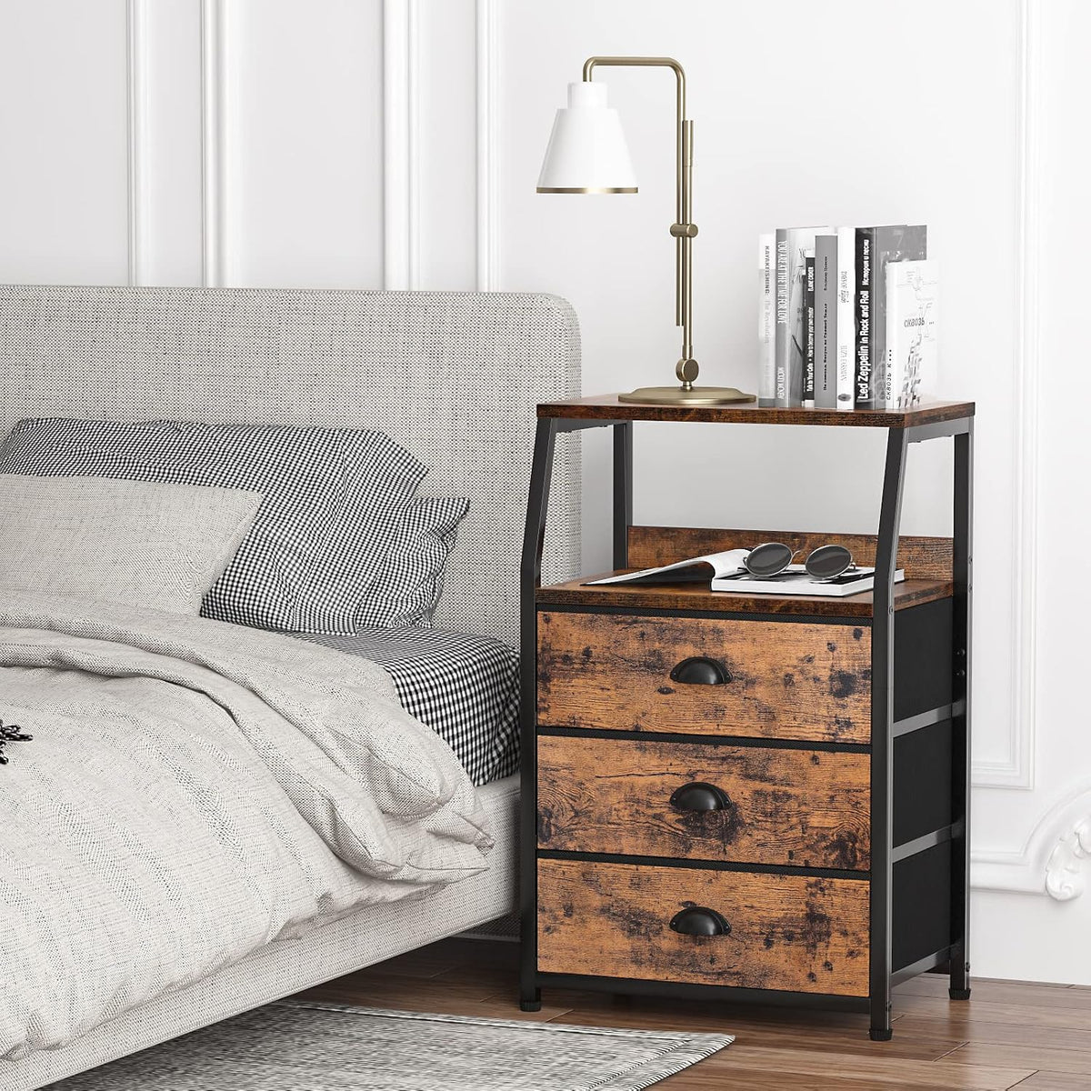 FormaHaven 2-Tier Nightstand with Fabric Drawers – Metal Frame Storage Table