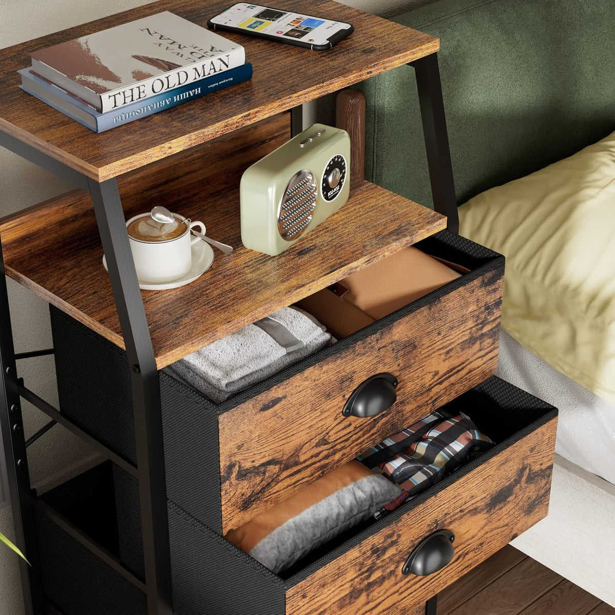 FormaHaven 2-Tier Nightstand with Fabric Drawers – Metal Frame Storage Table