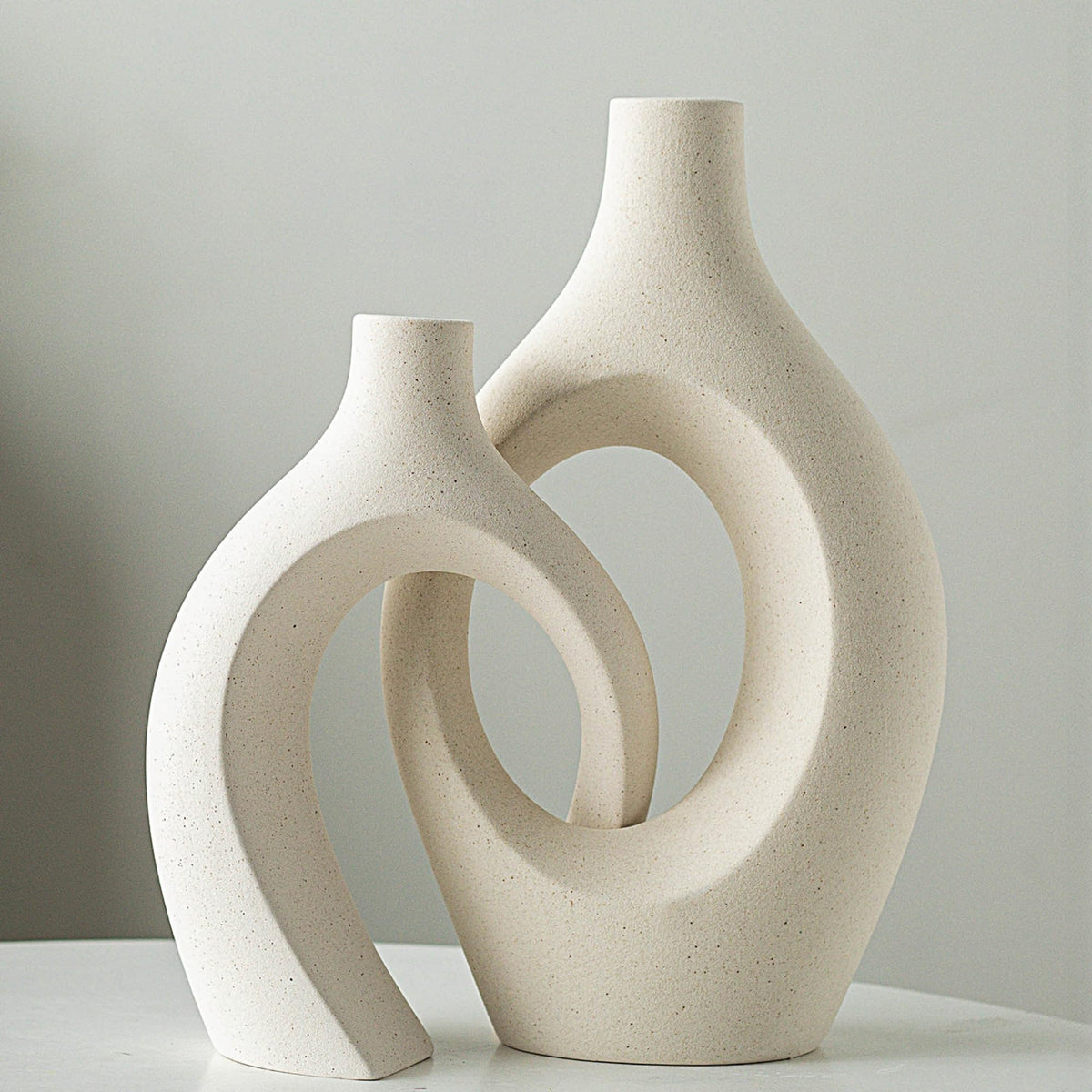 FormaHaven Matte White Ceramic Vase Set of 2 – Modern Sculptural Couple Vases