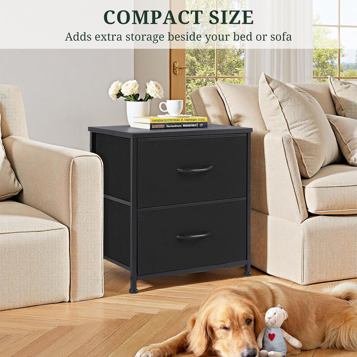 FormaHaven 2-Drawer Nightstand with Fabric Drawers – Steel Frame Side Table