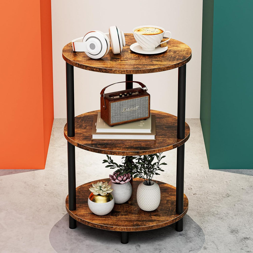 FormaHaven 3-Tier Rustic Wood Side Table with Black Metal Legs