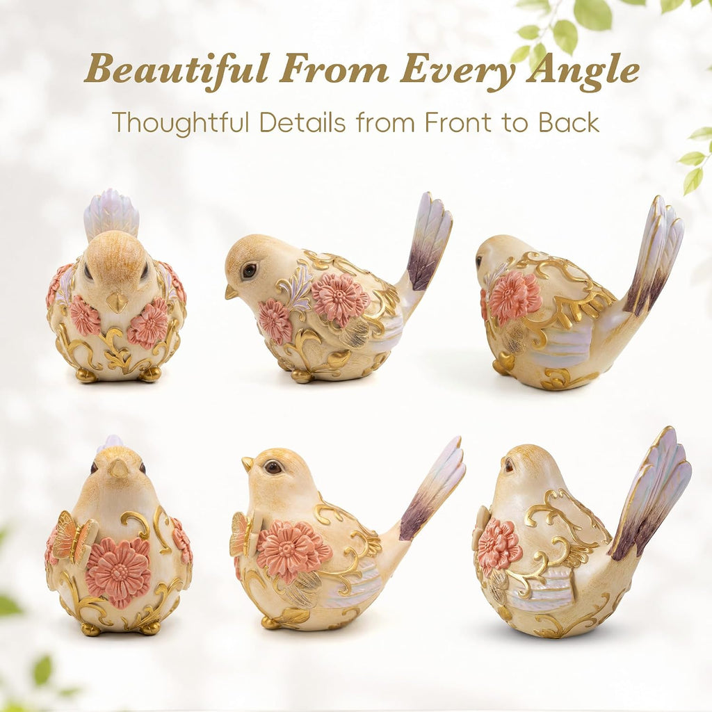 FormaHaven Hand-Painted Bird Figurines Set of 2 – Vintage Cottage Decor
