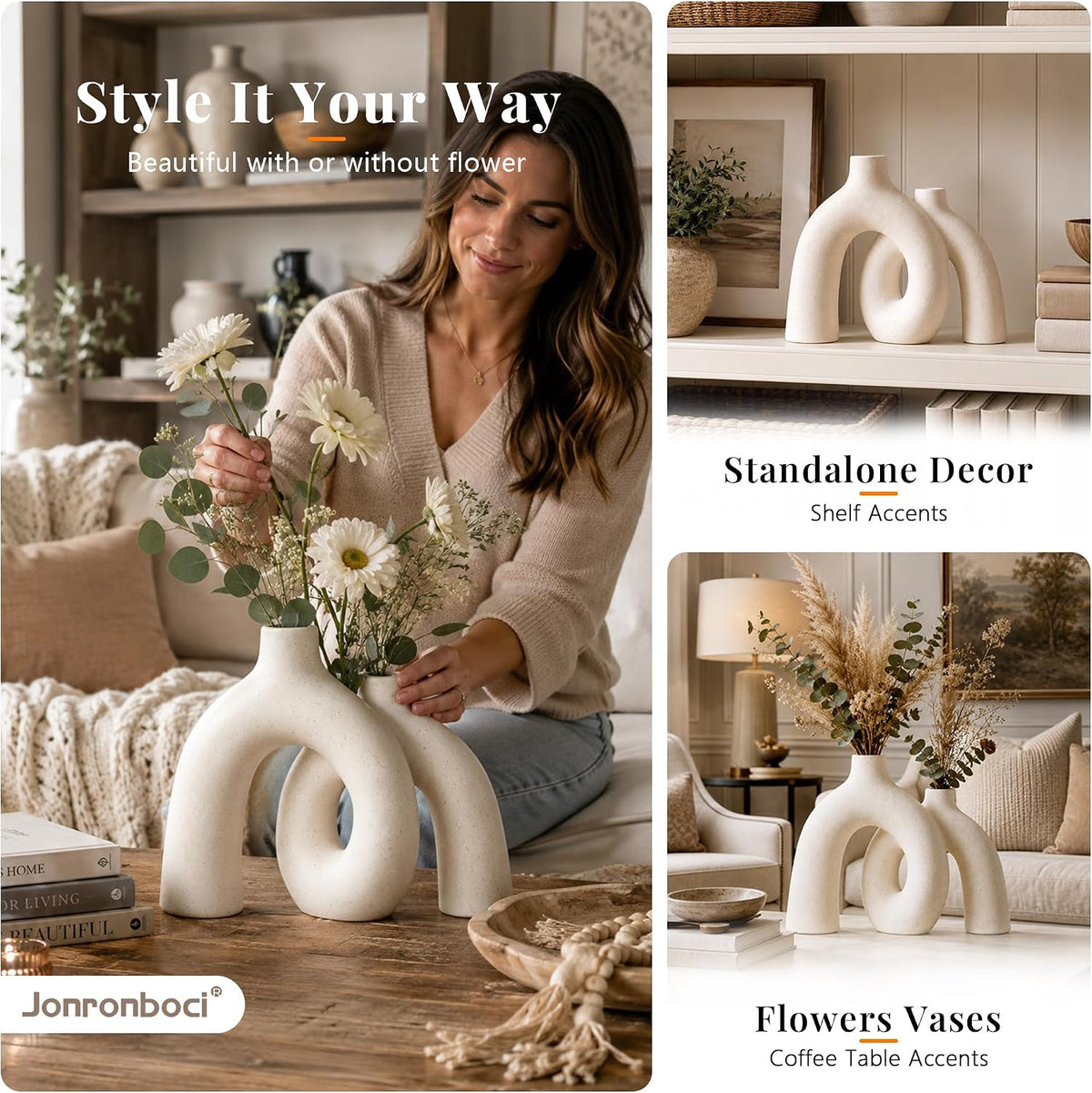FormaHaven Matte White Conjoined Ceramic Vases – Modern Boho Home Decor