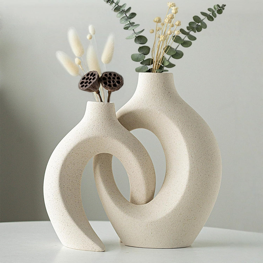 FormaHaven Matte White Ceramic Vase Set of 2 – Modern Sculptural Couple Vases
