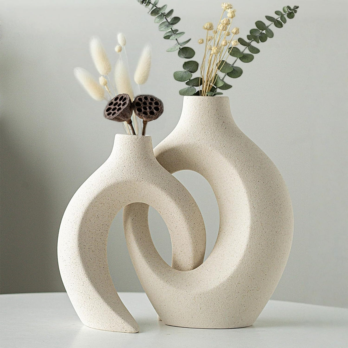 FormaHaven Matte White Ceramic Vase Set of 2 – Modern Sculptural Couple Vases