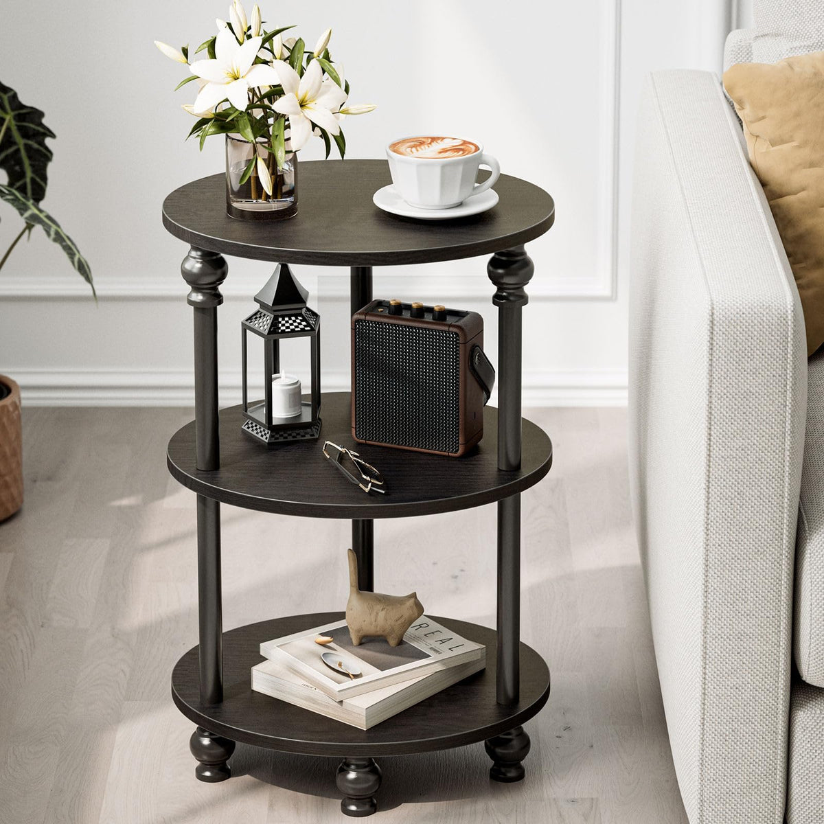FormaHaven 3-Tier Rustic Wood Side Table with Black Metal Legs