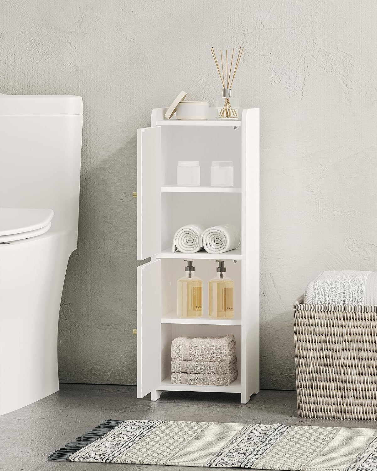 FormaHaven Slim Bathroom Storage Cabinet with 2 Doors – Adjustable Shelves, Arched Design