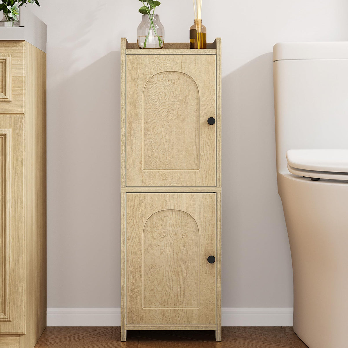 FormaHaven Slim Bathroom Storage Cabinet with 2 Doors – Adjustable Shelves, Arched Design