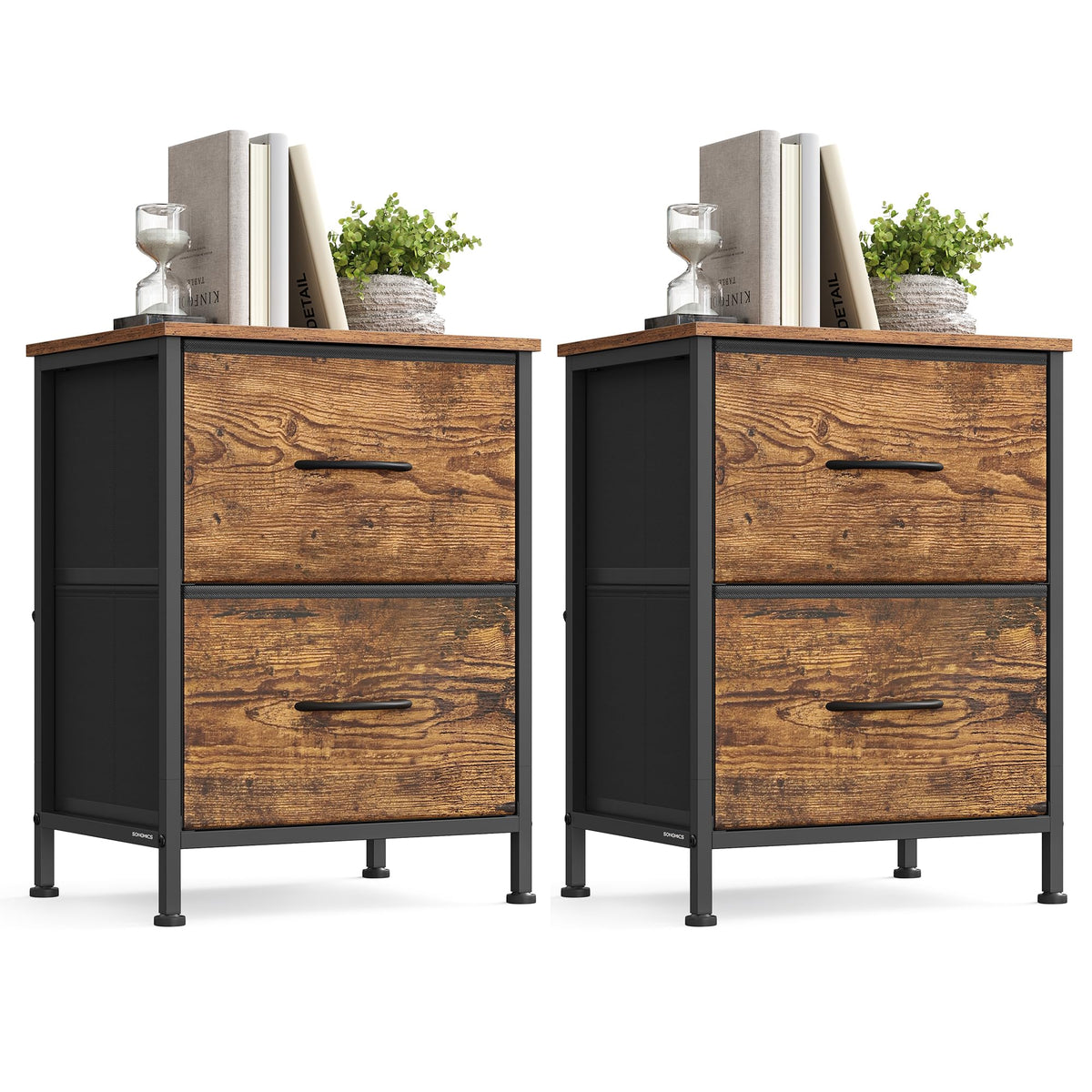 FormaHaven 2-Drawer Nightstand with Fabric Drawers – Steel Frame Bedside Table