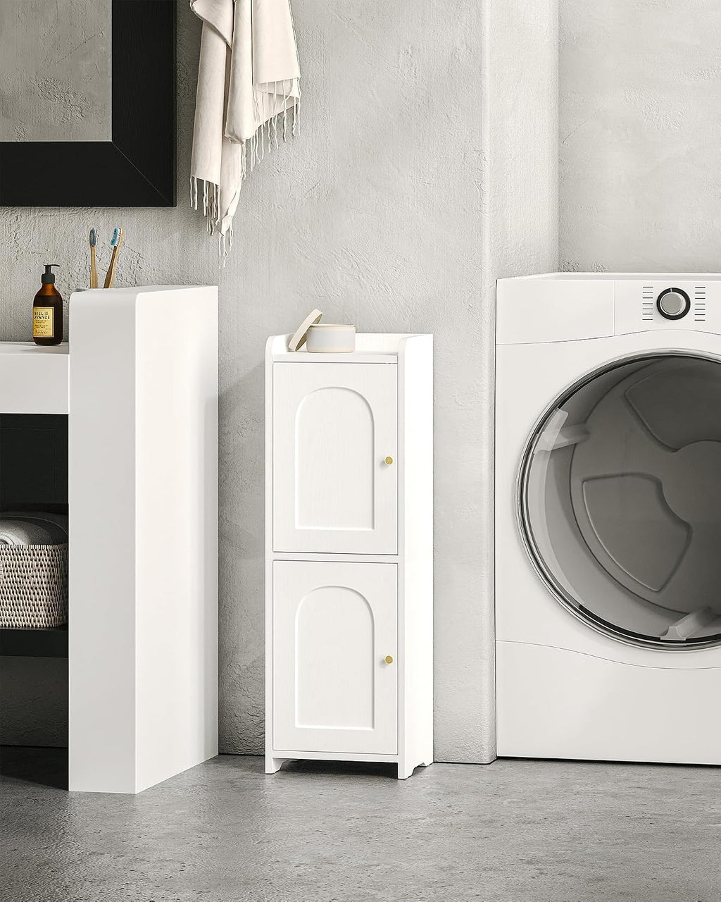 FormaHaven Slim Bathroom Storage Cabinet with 2 Doors – Adjustable Shelves, Arched Design