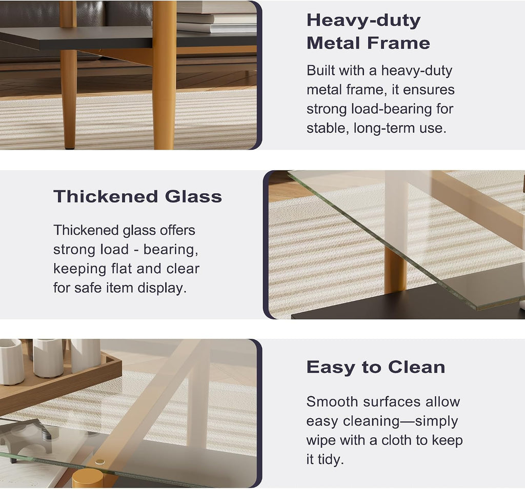 FormaHaven Modern 2-Tier Glass Coffee Table with Metal Frame