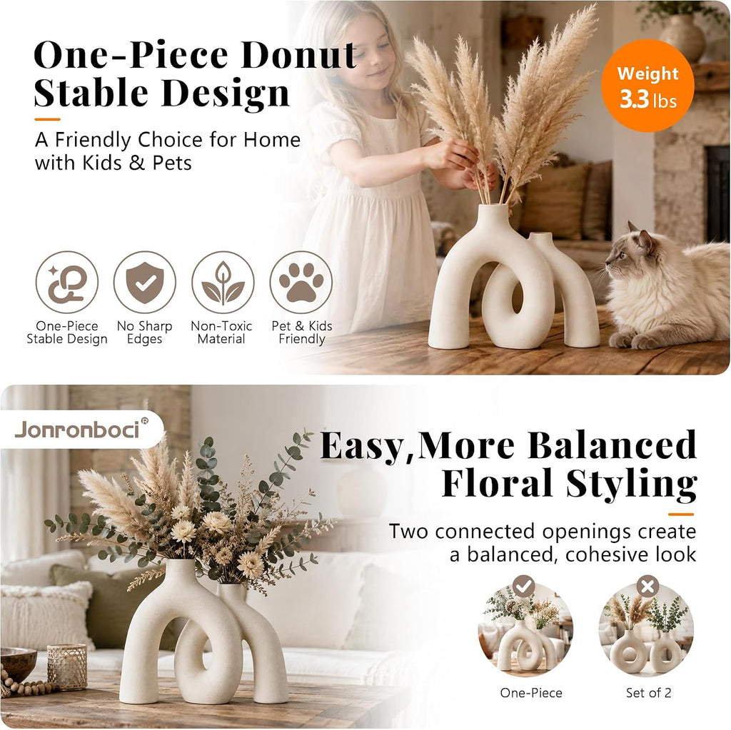 FormaHaven Matte White Conjoined Ceramic Vases – Modern Boho Home Decor