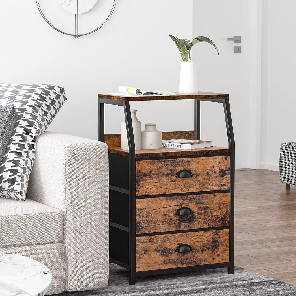 FormaHaven 2-Tier Nightstand with Fabric Drawers – Metal Frame Storage Table