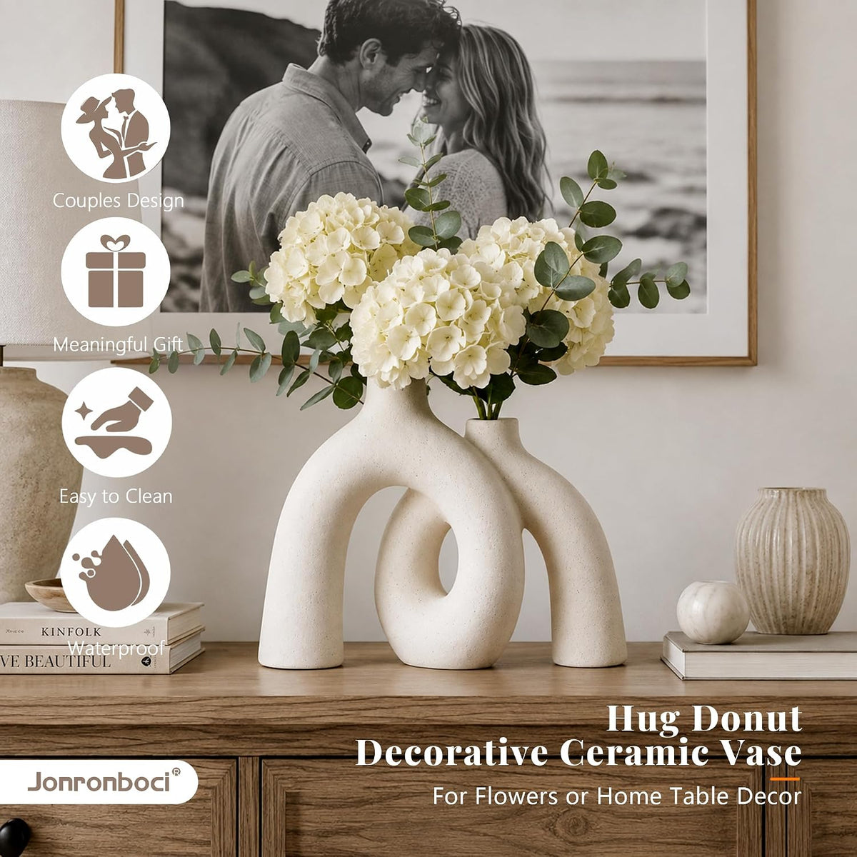 FormaHaven Matte White Conjoined Ceramic Vases – Modern Boho Home Decor