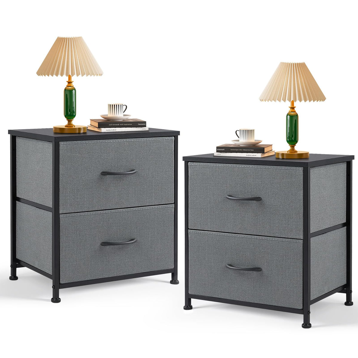 FormaHaven 2-Drawer Nightstand with Fabric Drawers – Steel Frame Side Table