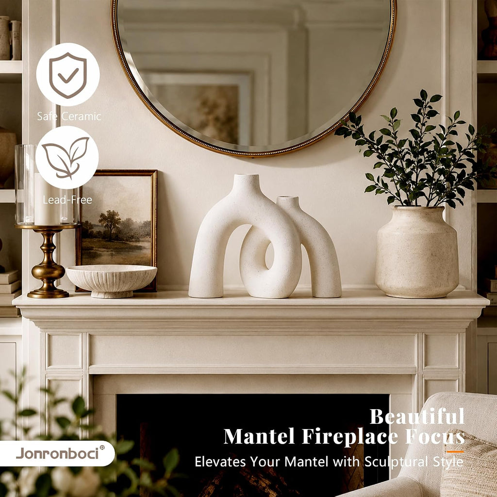 FormaHaven Matte White Conjoined Ceramic Vases – Modern Boho Home Decor